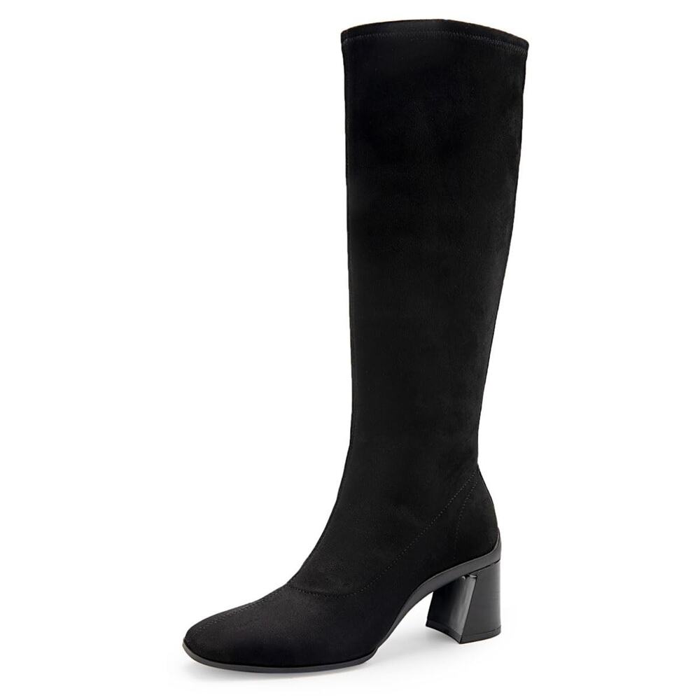 AEROSOLES CENTOLA TALL MID HEEL DRESS BOOT, BLACK FAUX SUEDE, 11W
